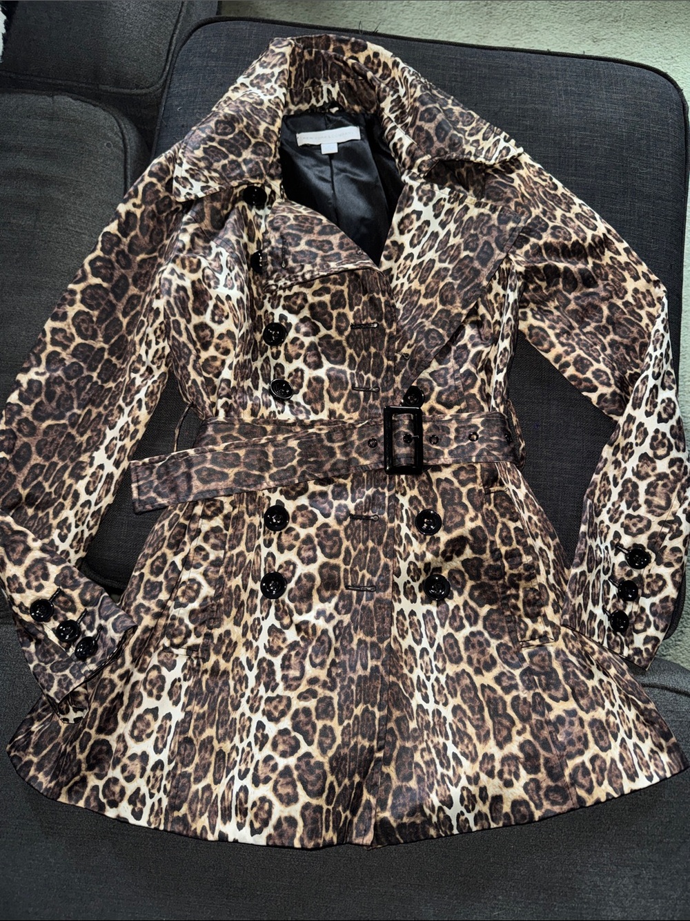 New York & Company Leopard Print Belted Trench Coat - Women